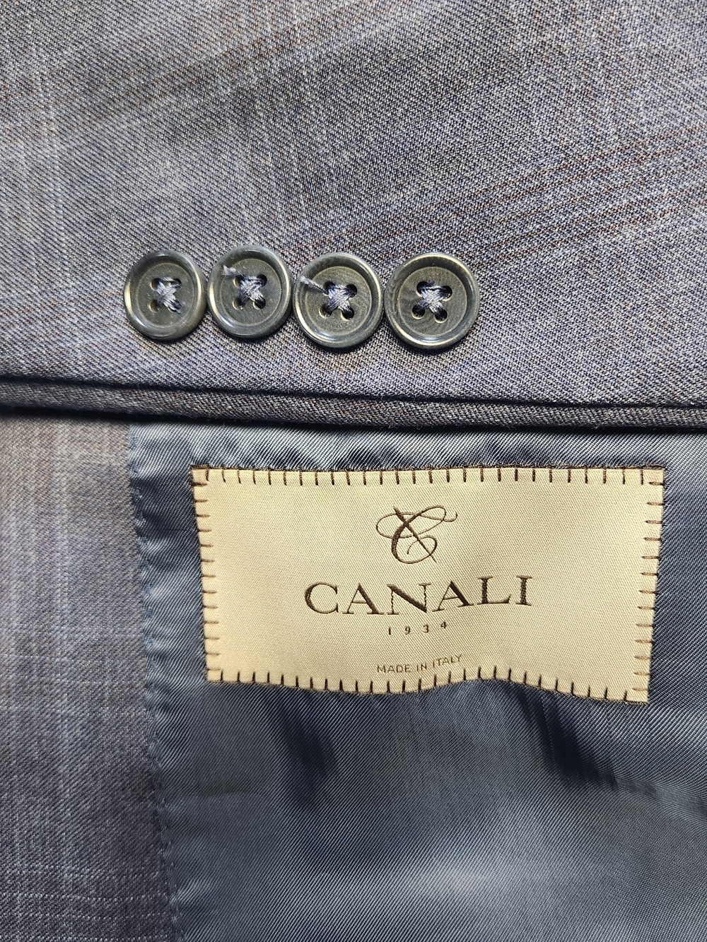 Canali Recent Navy Blue 100% Wool Windowpane Modern Suit 44 US/UK Pants 38X30